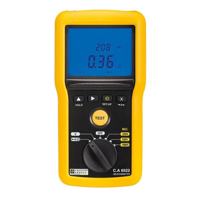 Chauvin Arnoux CA 6522 Insulation & Continuity Tester, 250V Min, 1000V Max, 40GΩ Max, CAT IV - RS Calibration