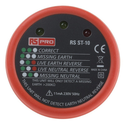 RS PRO, Model RS ST10 Socket Tester 11mA 230V ac