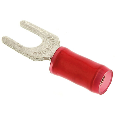 130516 | TE Connectivity, PIDG Insulated Crimp Spade Connector, 0.26mm² to 1.65mm², 22AWG to 16AWG, M4 Stud Size Nylon, Red