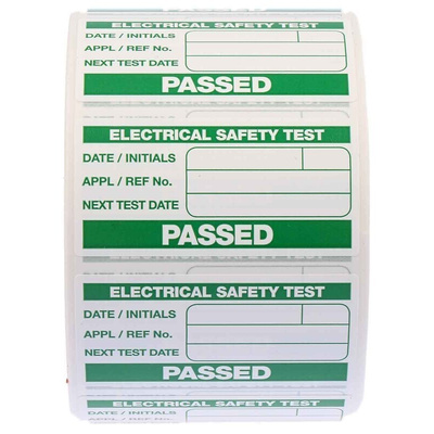 Seaward 339A318 PAT Testing Label, For Use With Portable Appliance Testers