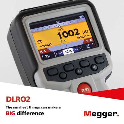 Megger DLRO2 Handheld Ohmmeter, 2000 Ω Max, 100mΩ Resolution, Low Resistance