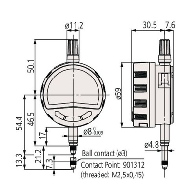 Mitutoyo 543-701BImperial, Metric Plunger Digital Indicator, 12.7 mm Measurement Range, ±0.003 mm Accuracy