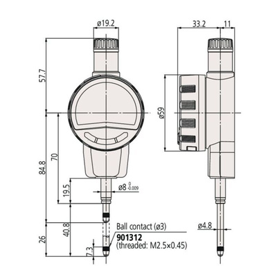 Mitutoyo 543-725BMetric Plunger Digital Indicator, 25.4 mm Measurement Range, 0.01 mm Resolution , 0.02 mm Accuracy