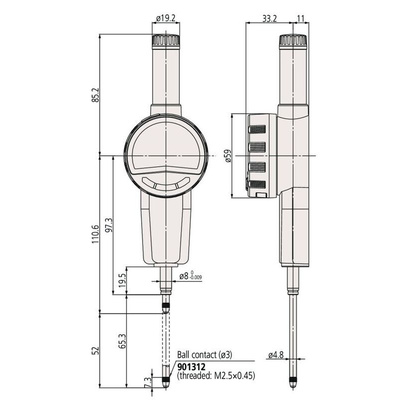 Mitutoyo 543-730BMetric Plunger Digital Indicator, 50.8 mm Measurement Range, 0.001 mm Resolution , 0.005 mm Accuracy