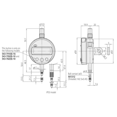Mitutoyo 543-782-10Imperial, Metric Plunger Digital Indicator, 12.7 mm Measurement Range, 0.01 mm Resolution , ±0.02 mm