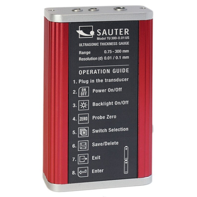 Sauter TU 300-0.01 US Thickness Meter, 3mm - 300mm, 0.5% Accuracy, 0.01 mm Resolution, LCD Display