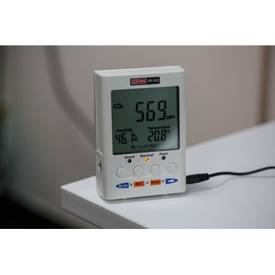 RS PRO IM-502 Air Quality Monitor for CO2, Humidity, Temperature, +122 °F, +50 °C Max, 95%RH Max, Mains-Powered