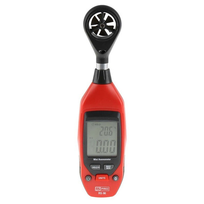 RS PRO RS-90 NTC, Rotary Vane Anemometer, 25m/s Max, Measures Air Temperature, Air Velocity