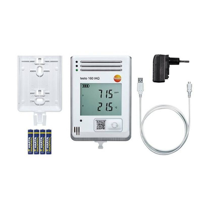 Testo 160 IAQ Data Logging Air Quality Meter for CO2, Humidity, Temperature, +50°C Max, 100%RH Max, Battery-Powered