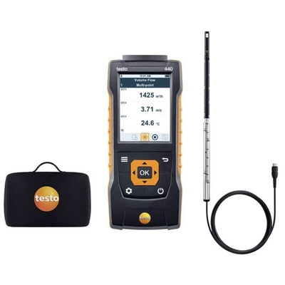 Testo 440 Hot Wire Kit Anemometer, Measures Air Velocity, Temperature, Volume Flow