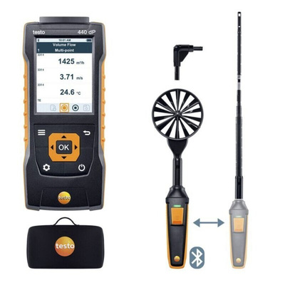 Testo 440 dP Air Flow ComboKit 1 with Bluetooth Anemometer, Measures Air Velocity, Humidity, Temperature