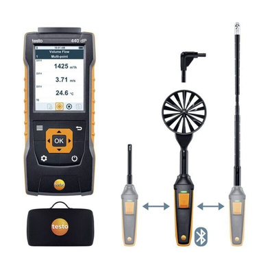 Testo 440 dP Air Flow ComboKit 2 with Bluetooth Anemometer, Measures Air Velocity, Humidity, Temperature