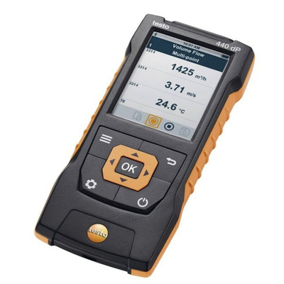 Testo 440 dP Data Logging Air Quality Monitor for Air Velocity, Temperature, +1370 (Temperature-TC) °C, +150