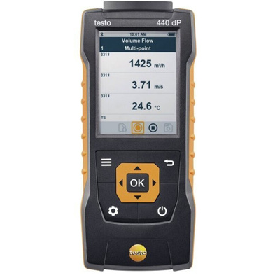 Testo 440 dP Data Logging Air Quality Monitor for Air Velocity, Temperature, +1370 (Temperature-TC) °C, +150