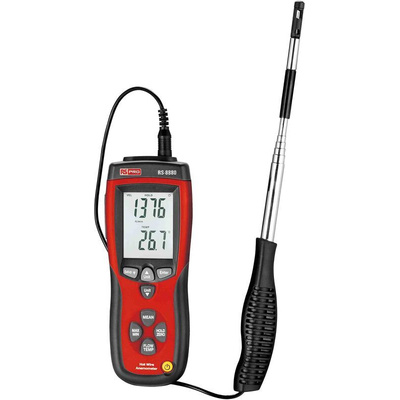 RS PRO DT-8880 Anemometer, 25m/s Max, Measures Air Flow, Air Velocity, Temperature