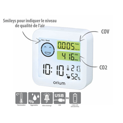 Orium Quaelis 20 Air Quality Meter for CO2, Humidity, Temperature, VOC, +50°C Max, 95%RH Max