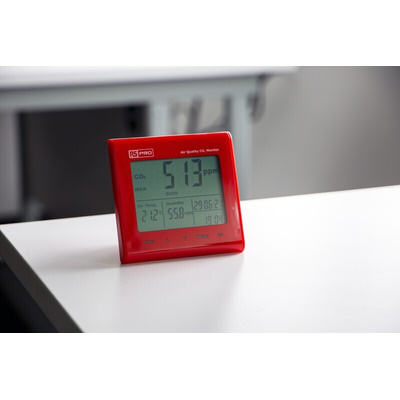 RS PRO DT-802 Air Quality Monitor for CO2, Humidity, Temperature, +50°C Max, 90%RH Max, Mains-Powered