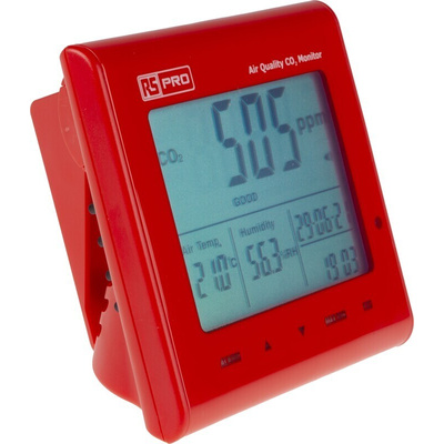 RS PRO DT-802 Air Quality Monitor for CO2, Humidity, Temperature, +50°C Max, 90%RH Max, Mains-Powered
