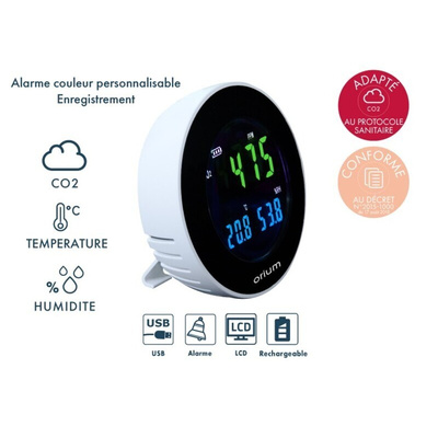 Orium Quaelis 16 CO2 Sensor for CO2, Humidity, Temperature, +70°C Max, 99.9%RH Max, Rechargeable Battery Via USB Cable
