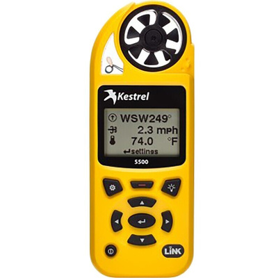 Kestrel 0855LVYEL Impeller Anemometer, 40m/s Max, Measures Air Flow, Altitude, Density, Density Altitude, Dew Point,