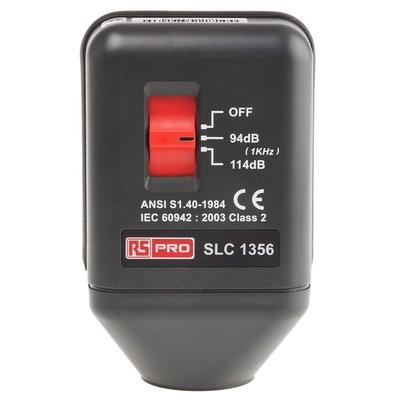 RS PRO Sound Level Calibrator, ±0.5 dB Accuracy, 94 dB, 114 dB Output, 1 in, 1/2 in, 1/4 in Microphone, RS Calibration