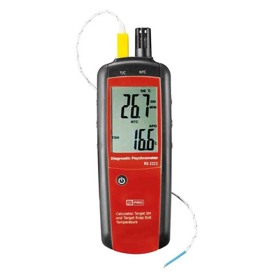 RS PRO Psychrometer, +100 °C, 100 % RH Max, ±2 % Accuracy, Backlit LCD Display, Battery-Powered