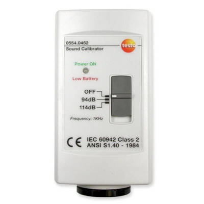 Testo 0554 0452 Sound Level Calibrator, ±0.5 dB Accuracy, 94 dB, 114 dB Output, 1/2 in, 1 in Microphone