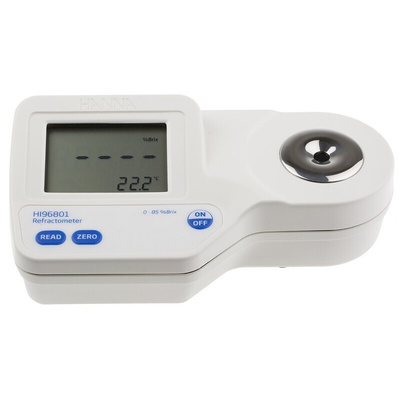 Hanna Instruments Sucrose Refractometer, +80 °C, 85 %Brix max, 0 %Brix, 0 °C min, Digital/Optical