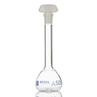 RS PRO 50ml Borosilicate Glass Narrow Neck Volumetric Flask