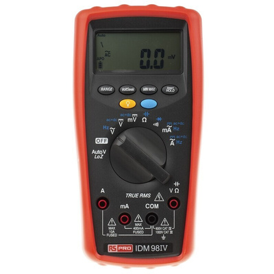 RS PRO IDM98IV Handheld Digital Multimeter, True RMS, 10A ac Max, 10A dc Max, 1000V ac Max