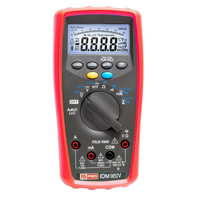 RS PRO IDM98IV Handheld Digital Multimeter, True RMS, 10A ac Max, 10A dc Max, 1000V ac Max - RS Calibrated