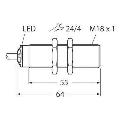 Turck Ultrasonic Barrel-Style Proximity Sensor, M18 x 1, 50 → 500 mm Detection, PNP Output, 30 V dc, IP67
