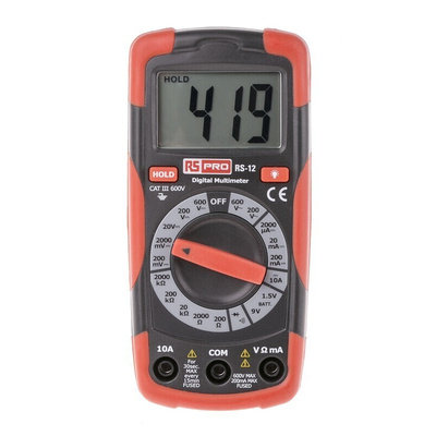 RS PRO RS12 Handheld Digital Multimeter, 10A dc Max, 600V ac Max - UKAS Calibrated