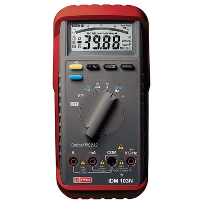 RS PRO IDM103N Handheld Digital Multimeter, 10A ac Max, 10A dc Max, 1000V ac Max - RS Calibrated