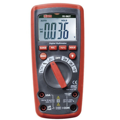 RS PRO DT-9963T Handheld Digital Multimeter, True RMS, 10A ac Max, 10A dc Max, 1000V ac Max - RS Calibrated