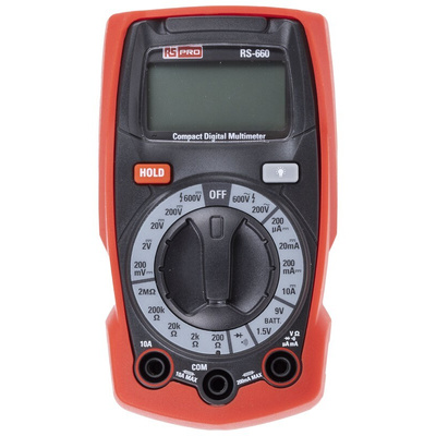 RS PRO RS-600 Handheld Digital Multimeter, 10A ac Max, 10A dc Max, 600V ac Max - UKAS Calibrated