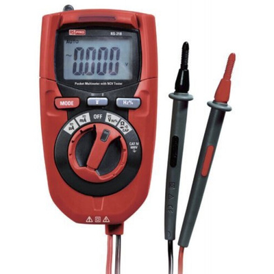 RS PRO RS-218 Handheld Digital Multimeter, True RMS, 200mA ac Max, 200mA dc Max, 600V ac Max - UKAS Calibrated