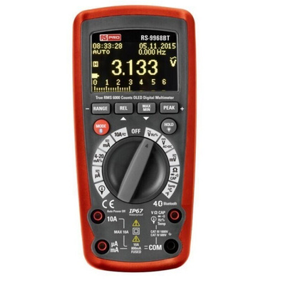 RS PRO RS-9968BT Handheld Digital Multimeter, True RMS, 10A ac Max, 10A dc Max, 1000V ac Max