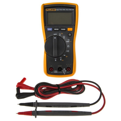 Fluke 115 Handheld Digital Multimeter, True RMS, 10A ac Max, 10A dc Max, 600V ac Max