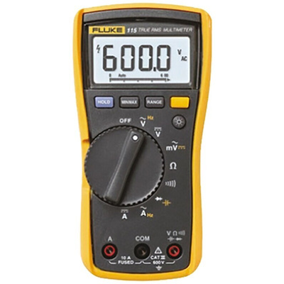 Fluke 115 Handheld Digital Multimeter, True RMS, 10A ac Max, 10A dc Max, 600V ac Max - RS Calibrated