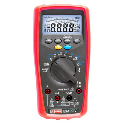 RS PRO IDM99IV Handheld Digital Multimeter, True RMS, 10A ac Max, 10A dc Max, 1000V ac Max