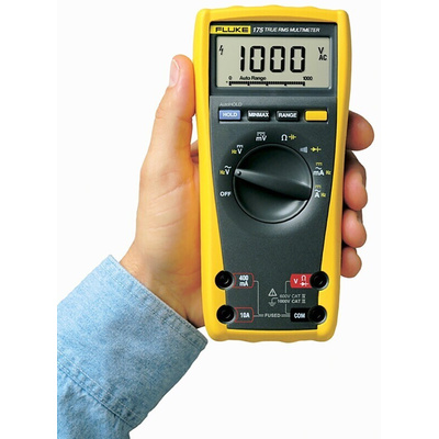 Fluke 175 Handheld Digital Multimeter, True RMS, 10A ac Max, 10A dc Max, 1000V ac Max - RS Calibrated