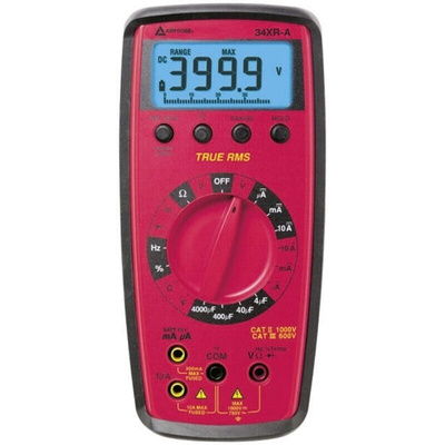 Amprobe 34XRA Handheld Digital Multimeter, True RMS, 10A ac Max, 10A dc Max, 750V ac Max