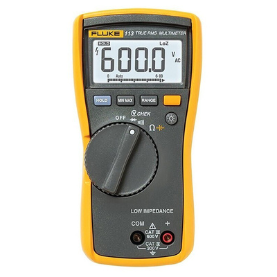 Fluke 113 Handheld Digital Multimeter, True RMS, 600V ac Max - RS Calibrated