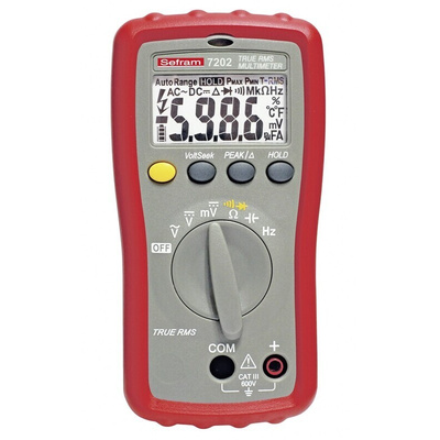 Sefram 7202 Handheld Digital Multimeter, True RMS, 600V ac Max