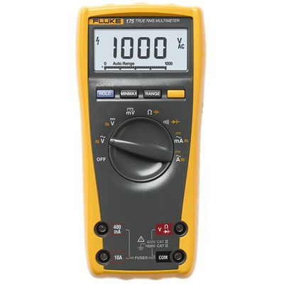 Fluke 175 Handheld Digital Multimeter, True RMS, 10A ac Max, 10A dc Max, 1000V ac Max