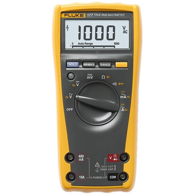 Fluke 177 Handheld Digital Multimeter, True RMS, 10A ac Max, 10A dc Max, 1000V ac Max