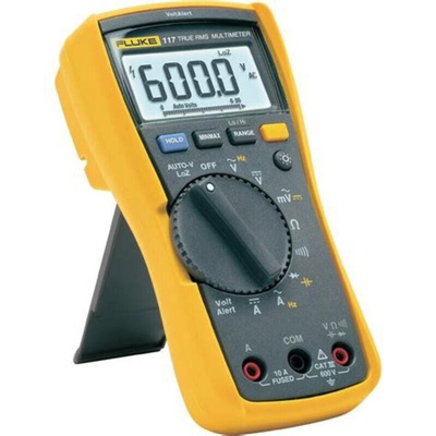 Fluke 117 Handheld Digital Multimeter, True RMS, 10A ac Max, 10A dc Max, 600V ac Max - RS Calibrated