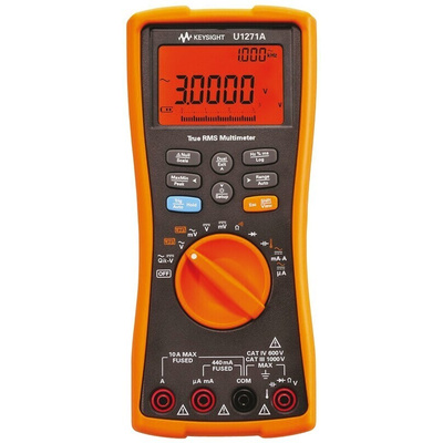 Keysight Technologies U1271A Handheld Digital Multimeter, True RMS, 10A ac Max, 10A dc Max, 1000V ac Max - UKAS