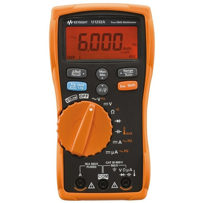 Keysight Technologies U1232A Handheld Digital Multimeter, True RMS, 10A ac Max, 10A dc Max, 600V ac Max